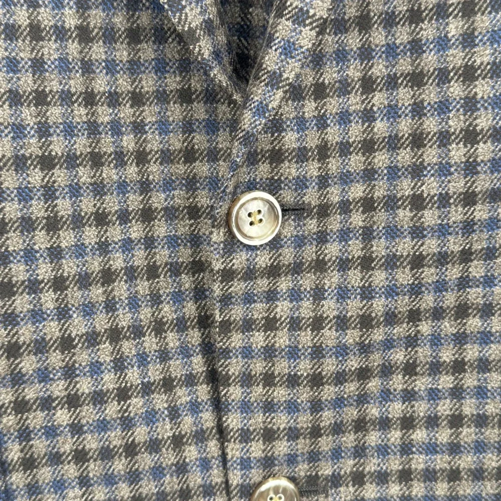 Peter Millar Mens Medium Blazer Brown Blue Plaid 100 Wool Classic Fit Two Button